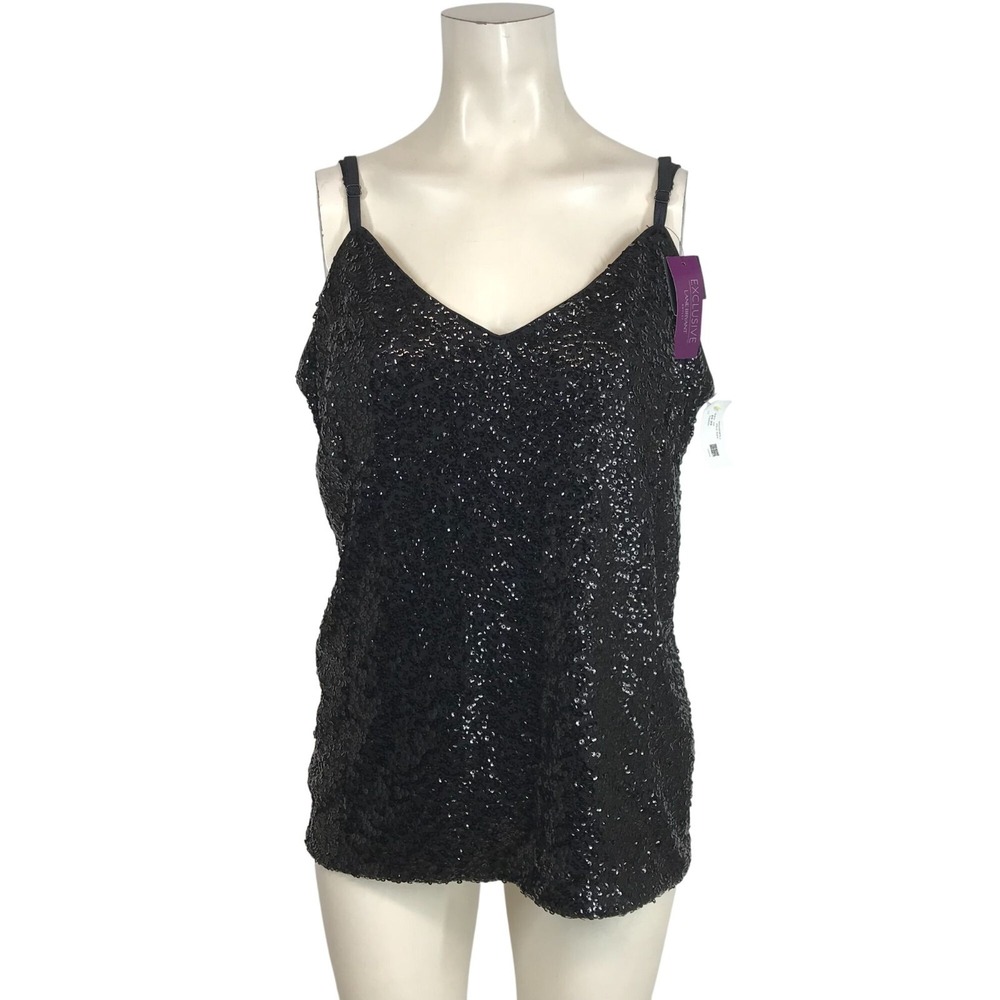 LANE BRYANT - WOMEN'S 18/20 - BLACK SEQUIN SPAGHETTI STRAP V NECK‎ TANK TOP